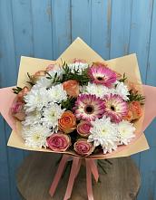 Букет цветов из:  Розы, Герберы и Хризантемы в Вознесенской Краснодарского края