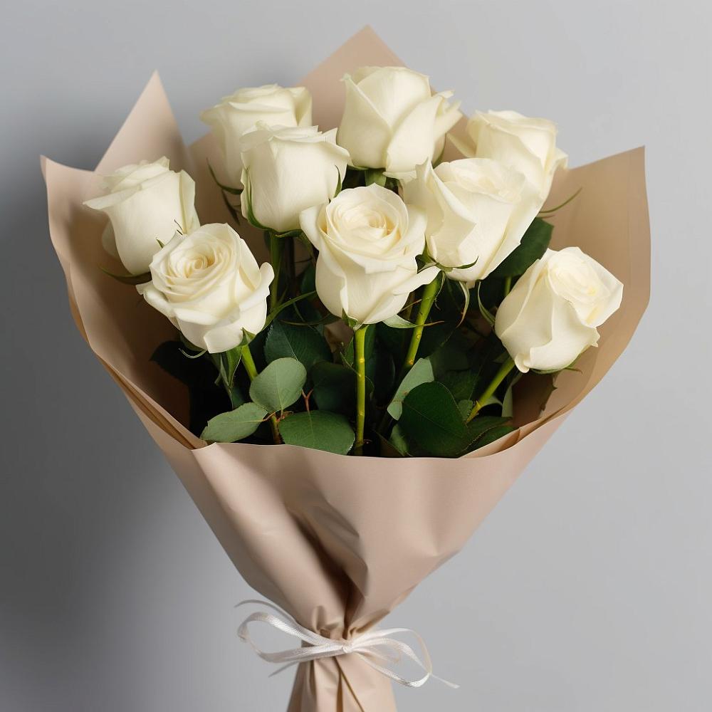 Букет 9 Белых роз Эдлесс Лав в Вознесенской Краснодарского края