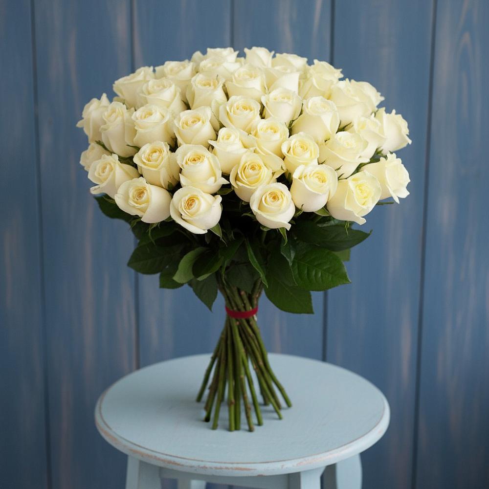 Букет 51 Белая роза Эдлесс Лав в Вознесенской Краснодарского края