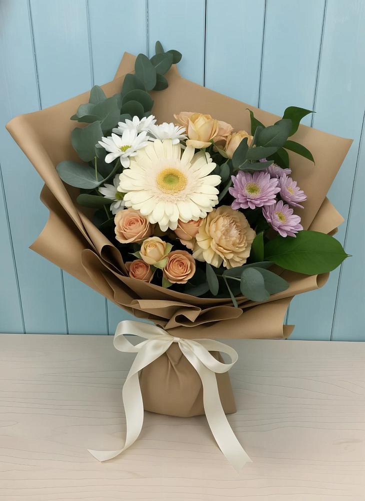Букет цветов из: Герберы и Хризантемы в Вознесенской Краснодарского края