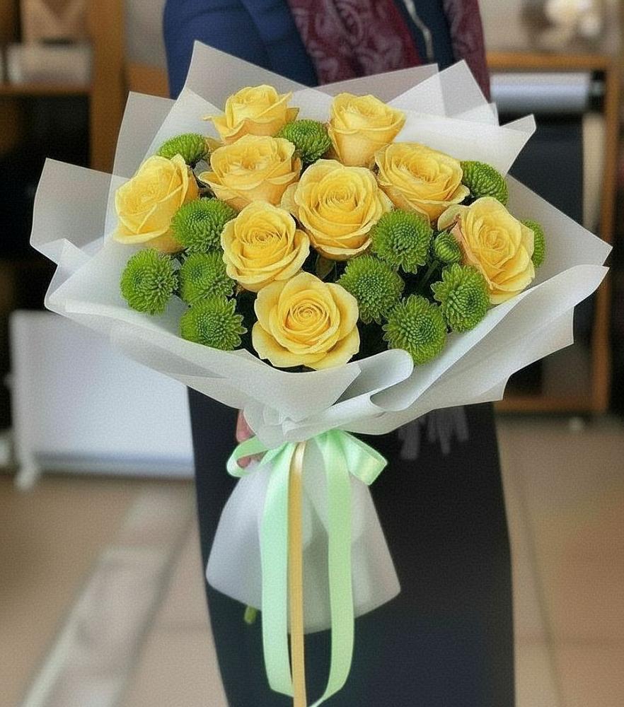 Букет цветов из: Хризантемы и Розы в Вознесенской Краснодарского края