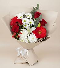 Букет цветов из:  Розы, Хризантемы, Герберы и Лилии в Вознесенской Краснодарского края