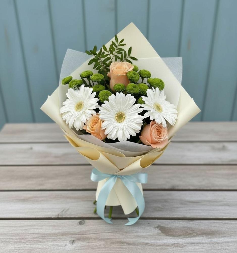 Букет цветов из: Герберы, Розы и Хризантемы в Вознесенской Краснодарского края